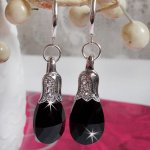 BO Merveilles Jet montées avec gouttes facettées en Verre, bélières tulipes strassées et dormeuses en Argent 925/1000